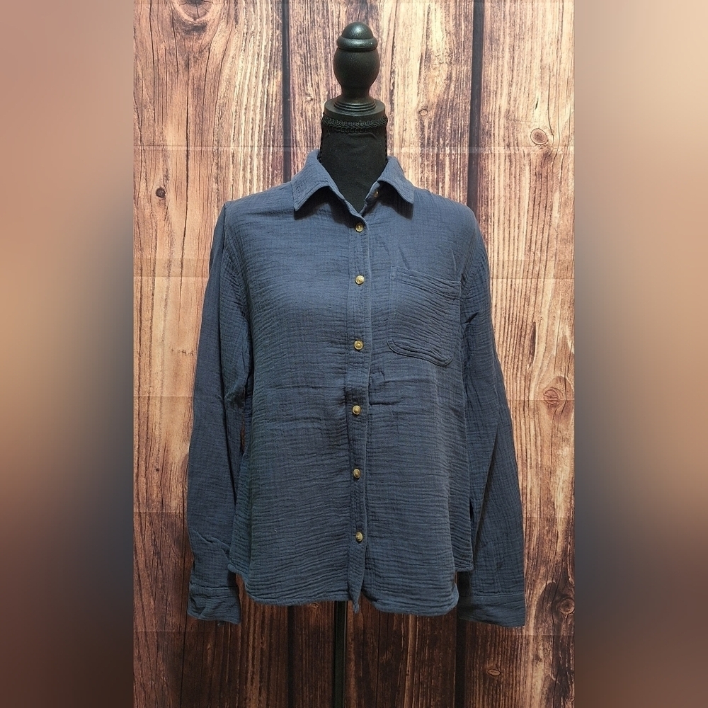 C&C California Navy 100% Cotton Button Up Womens Size Small